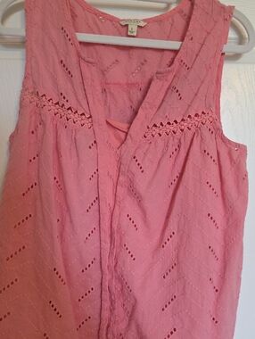 Sonoma Pink Sleeveless Eyelet V-Neck Camisole